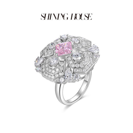 BLOSSOM·  永恒之环系列 ShiningHouse[培育] 18k金钻石戒指吊坠套装 公主方形粉钻 人工真钻人造钻石K金豪华钻石套装戒指吊坠一款两戴【明星定制款请与客服联系确定详情】 商品图1