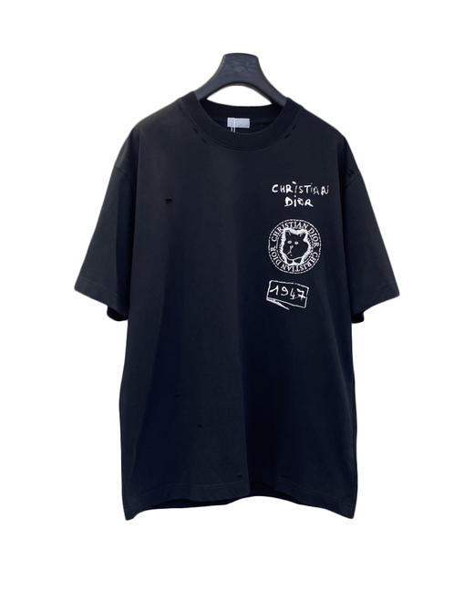 中性款卡通刺绣破损短袖T恤he010 商品图0