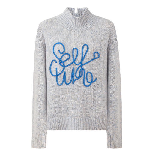 SELFWHO绵羊毛混纺立体绳绣高领毛衣女2026春新款宽松保暖针织衫 商品图4