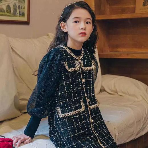 女童时髦洋气套装裙春秋装新款韩版网纱泡泡袖小香风公主裙两件套 商品图2