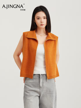 【羊毛马甲】阿菁娜春季新款叠穿神器100%绵羊毛马甲短款宽松版型高级质感双拉链开襟短款设计F31C303001