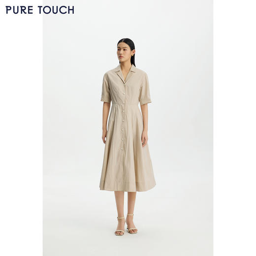 商场同款PURE TOUCH女装26春夏新款连衣裙v领收腰棉混纺过膝长裙 商品图3