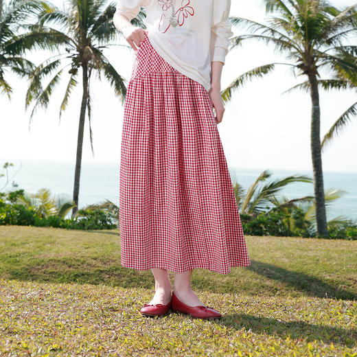 【100棉】三彩2026春季新款高腰半身裙格纹A字裙设计感长裙显瘦M 商品图1