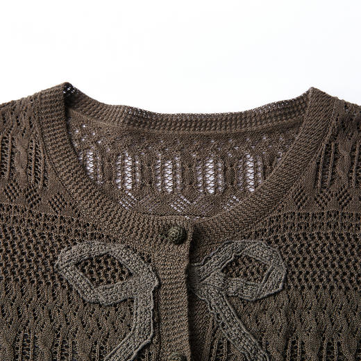 谜底针织开衫长袖2026年春季新品肌理提花蝴蝶结毛衣女261MZ0337 商品图3