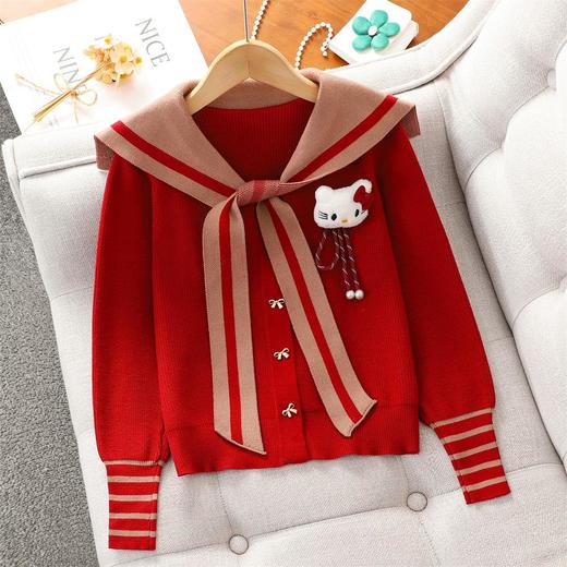 女童红色过年套装女孩秋冬学院风毛衣裙子儿童JK百褶裙拜年服冬装 商品图1