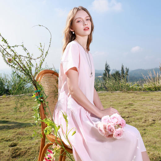 【樱花系列连衣裙】三彩2026夏季新款纯棉圆领短袖娃娃裙A字裙M 商品图3