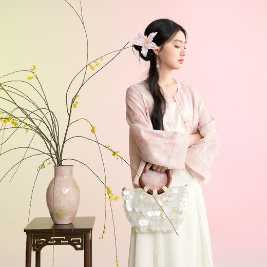 三彩【浮光花影】2026春季新款新中式提花外套盘扣开衫宽松C 商品图3