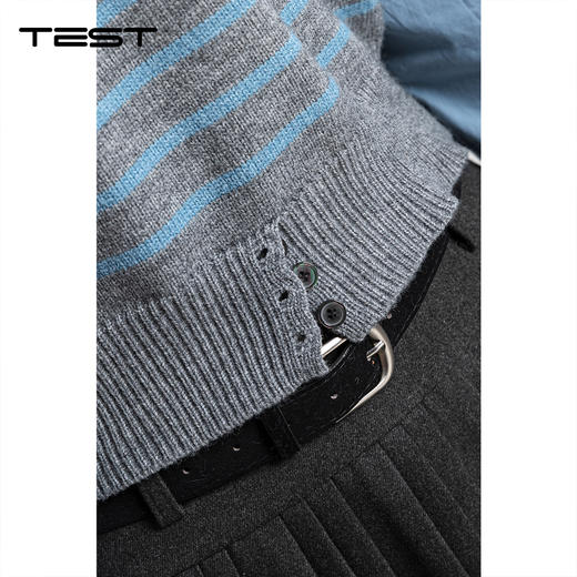 春上新拼接条纹显瘦蓝灰条纹假两件毛衣1261032 商品图3