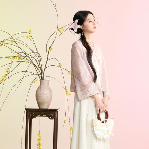 三彩【浮光花影】2026春季新款新中式提花外套盘扣开衫宽松C 商品图2
