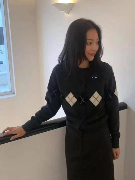 F020545复古减龄学院风圆领格纹针织开衫毛衣 商品图1