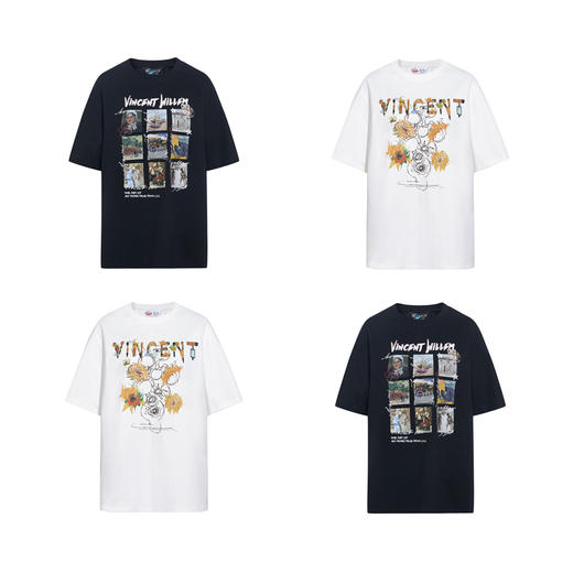 两三事梵高文艺星夜巡游2026春季新款休闲绣花印花纯棉短袖t恤女 商品图4