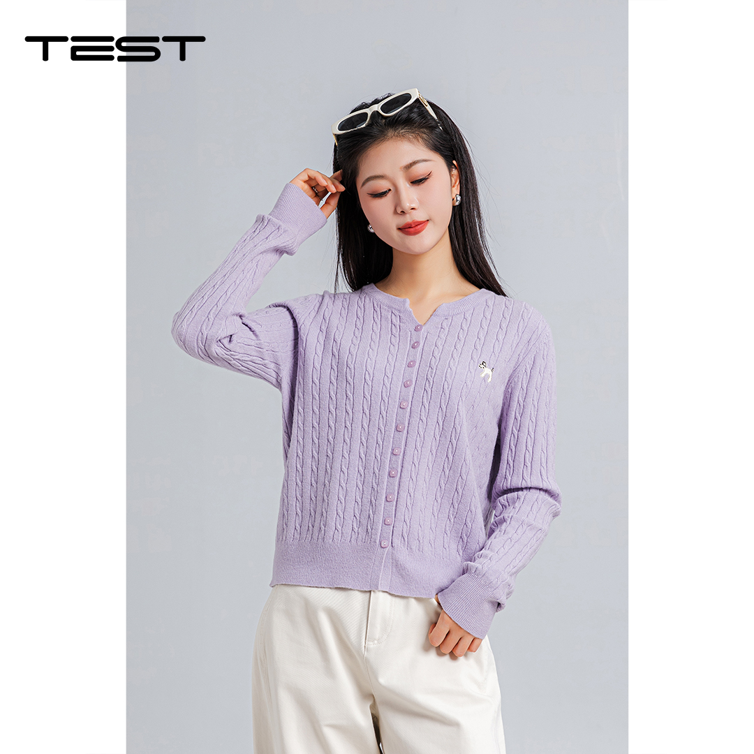 春上新温柔风紫色开衫绞花百搭显瘦毛衣1261019
