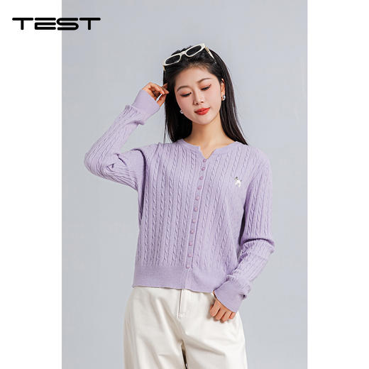 春上新温柔风紫色开衫绞花百搭显瘦毛衣1261019 商品图0