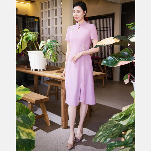 皮尔卡丹女装粉色旗袍领连衣裙P52003D5017F0 商品图0