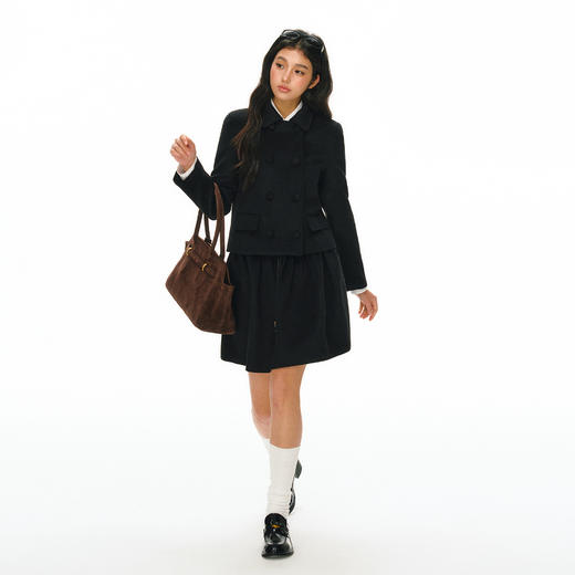 Ariseism 美式复古设计感黑色外套短裙套装女两件套女秋冬新款 商品图2
