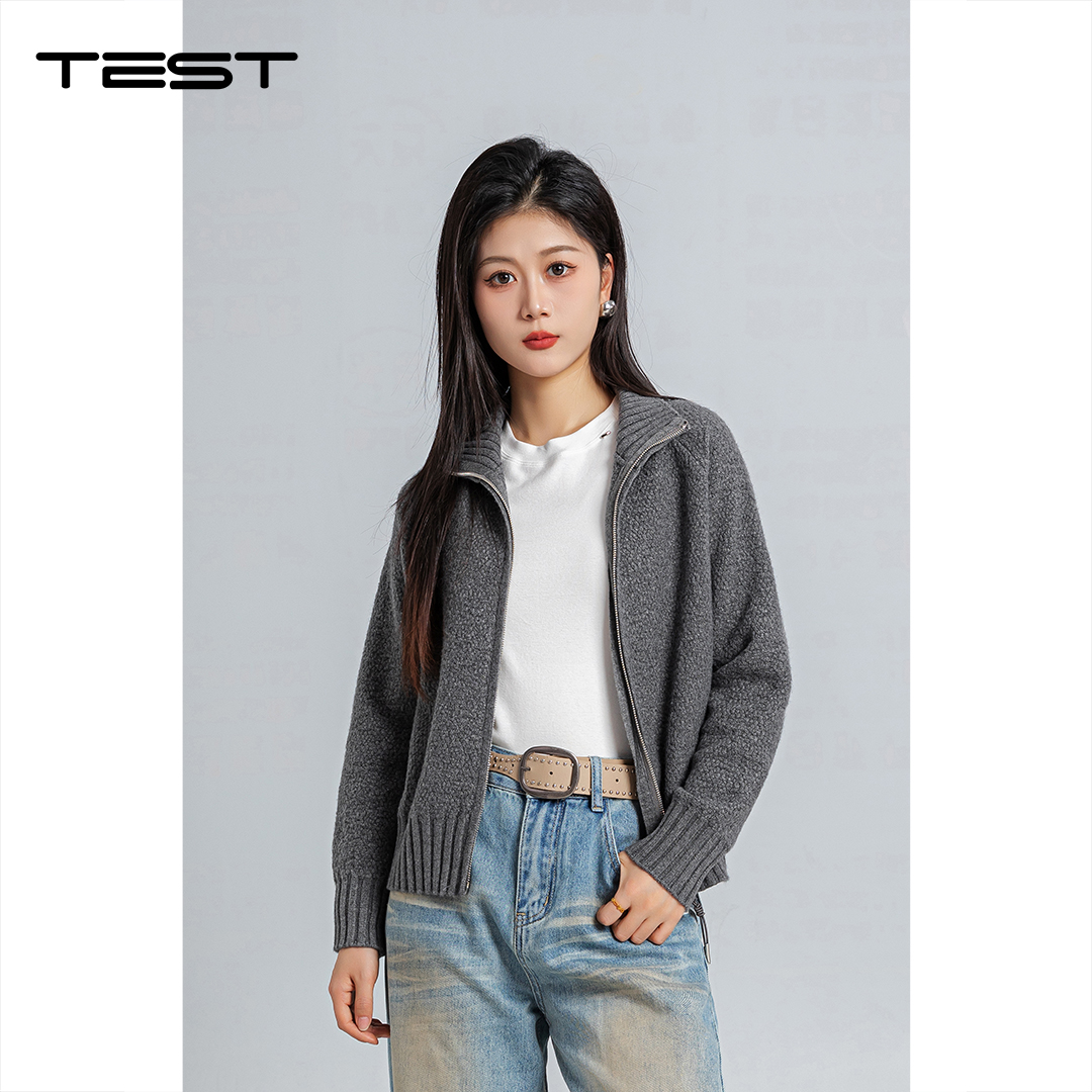 春上新高级灰双拉链针织软糯亲肤百搭不挑人开衫2261007