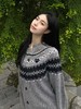 F020549复古氛围感浅灰色费尔岛提花针织开衫 商品缩略图1