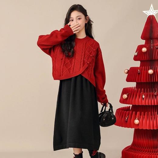 女童针织套装秋冬新款洋气时髦冬装儿童冬季红色国风圣诞新年童装 商品图2