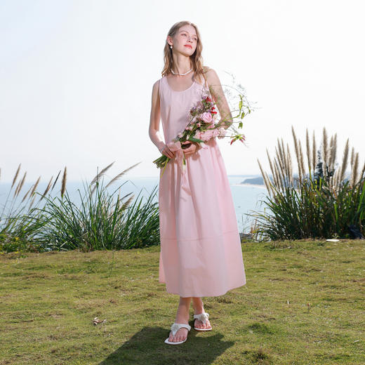 【100棉】三彩2026春季新款无袖连衣裙U领A字裙宽松长裙M 商品图3