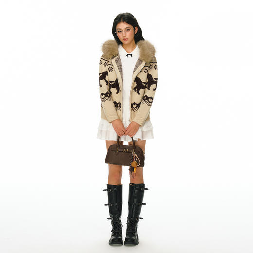 Ariseism 美式复古设计感米色麋鹿费尔岛毛衣开衫女春秋新款外套 商品图2