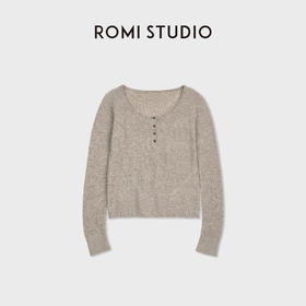 ROMI STUDIO“温暖亨利”山羊绒绵羊毛圆领保暖开襟毛衫RWCSST1806
