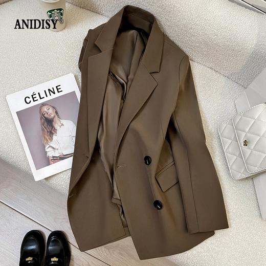 2026春装时尚翻领长袖双排扣西装外套 商品图0