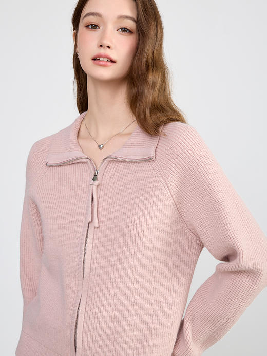 【百图lulu定制】【樱花开衫】 粉色气质  拉链针织衫  外套 商品图1