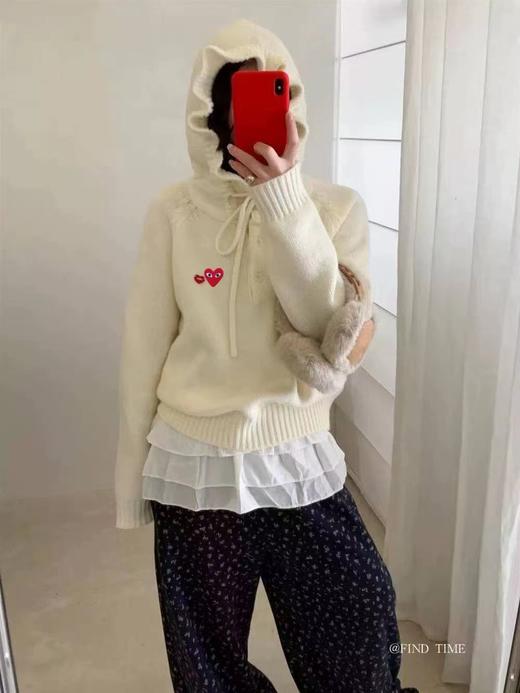 F020550休闲甜美红色爱心+眼睛刺绣图案连帽针织开衫 商品图4