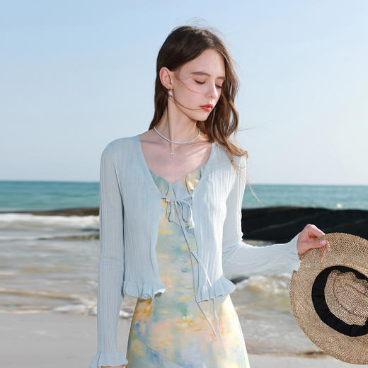 【莱赛尔】三彩2026春季新款系带小开衫长袖木耳边针织衫修身M 商品图3