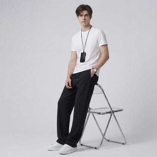 【易打理】圣得西男士垂感直筒休闲裤2026年新款春季简约系绳裤子 商品图4