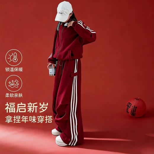 女童秋冬加绒套装韩系穿搭时尚女孩加绒红色喜庆拜年服长裤两件套 商品图3