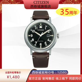 西铁城（CITIZEN）不锈钢小牛皮表带光动能男士时尚商务手表AW1620-21E