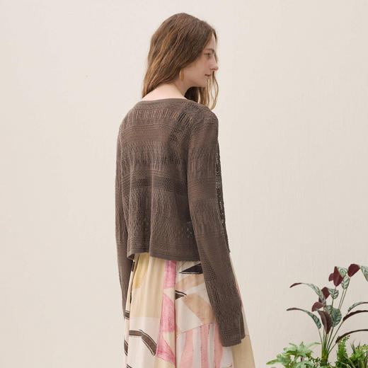 谜底针织开衫长袖2026年春季新品肌理提花蝴蝶结毛衣女261MZ0337 商品图2