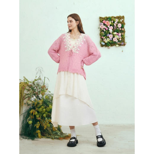 两三事眷恋惯性2026春新款甜美镂空绑带针织开衫女 商品图3