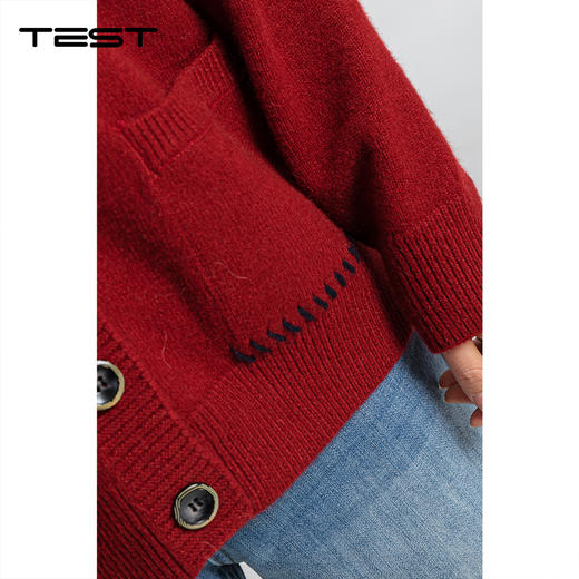 春上新叠穿神器V领宽松慵懒风红色毛衣2261005 商品图3