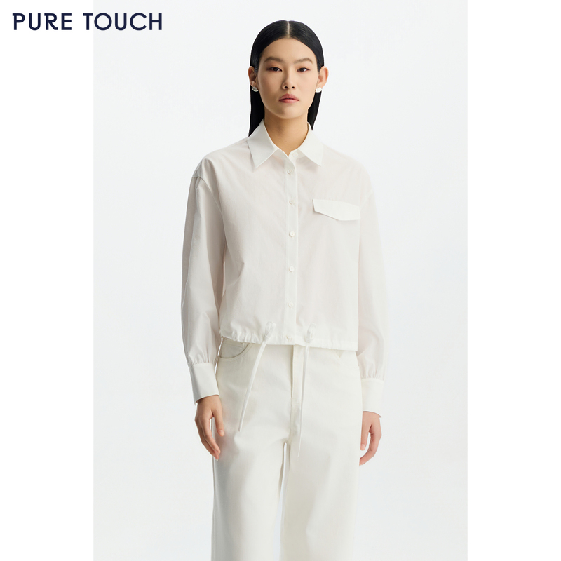 商场同款PURE TOUCH女装26春夏新款休闲衬衫白色长袖衬衣下摆抽绳