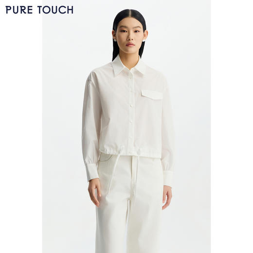 商场同款PURE TOUCH女装26春夏新款休闲衬衫白色长袖衬衣下摆抽绳 商品图0