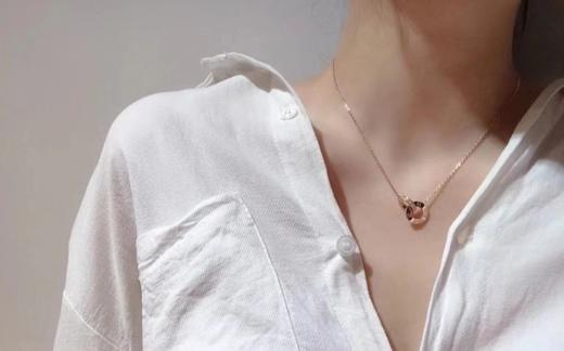 F020518满满的锆钻闪闪发光满钻双环圆饼项链 商品图6