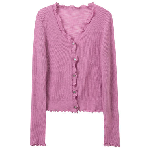 三彩2026春季新款木耳边针织衫V领毛衫短款开衫修身M 商品图4