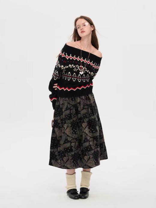 local tag/lt25awk11/温暖的岛屿 澳羊毛费尔岛图案提花一字肩毛衣 商品图3