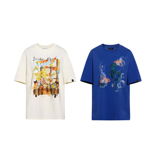 两三事 街头素描 2026春季新款国风金鱼印花纯棉t恤女宽松上衣 商品图4