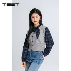 春上新格纹拼接针织马甲显瘦小衫1261035