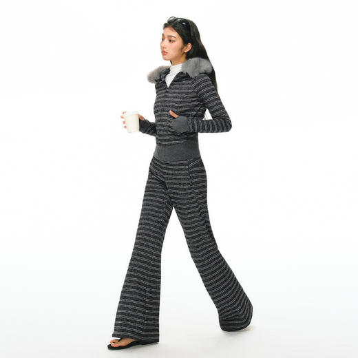 Ariseism 美式复古设计感修身条纹加绒卫衣长裤套装女春季新款 商品图3