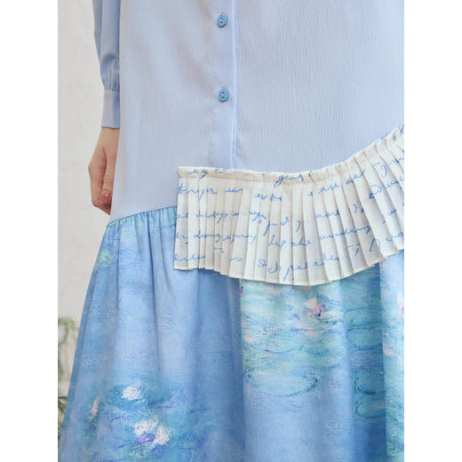 两三事梦溯芳泽2026春季新款印花裙摆可拆郁金香领带娃娃领连衣裙 商品图3