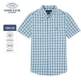 【纯棉】德鲨鲨鱼男装短袖衬衫2026夏季新款休闲格子衬衣
