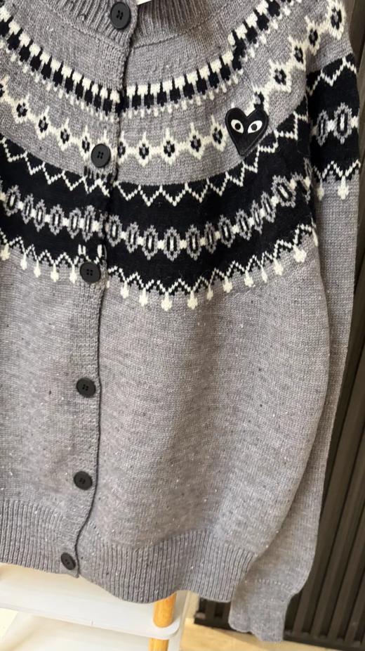 F020549复古氛围感浅灰色费尔岛提花针织开衫 商品图8