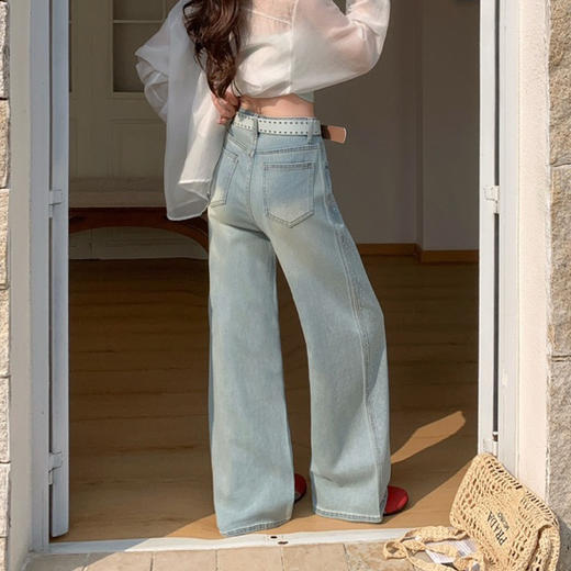 【限时赠送！定制价值69元Tiffany蓝色绝配腰带】觅槿MDINN 高定烫钻牛仔微喇裤 商品图4