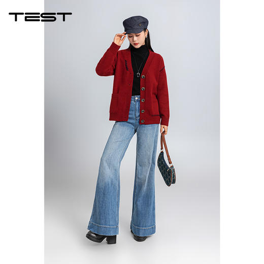 春上新叠穿神器V领宽松慵懒风红色毛衣2261005 商品图1