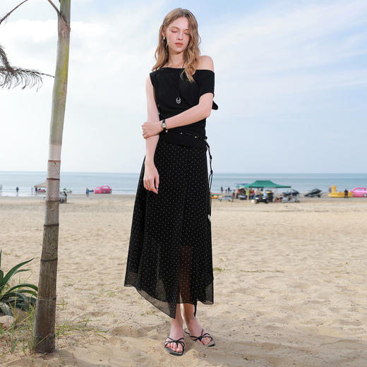 三彩2026春季新款法式不规则波点半身裙高腰A字裙雪纺裙长裙M 商品图3