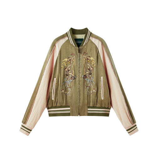 谜底大廓形外套长袖2026年春季新品拼色复古绣花夹克女261MW0063 商品图4